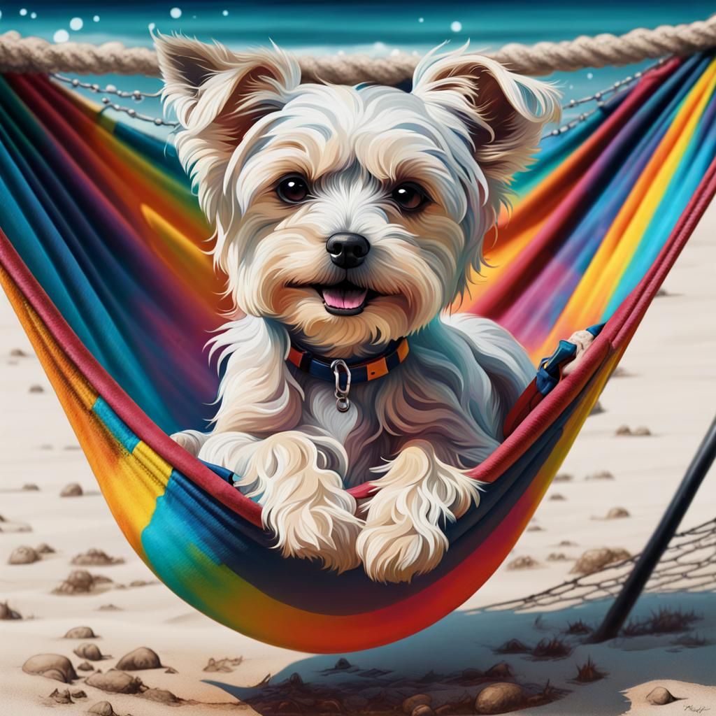 Maltese Terrier Mix in Graffiti Beach Scene