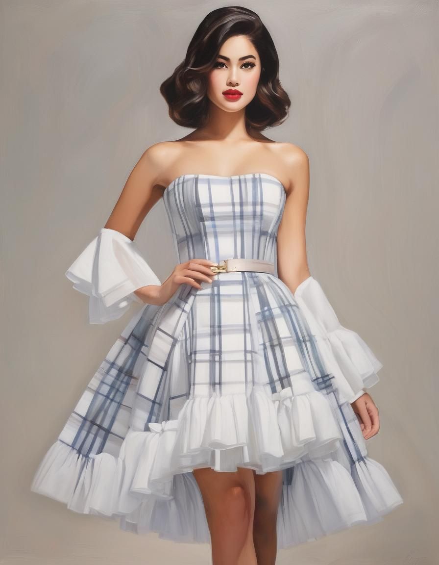 Woman in Plaid Dress: Expressive Foil Print