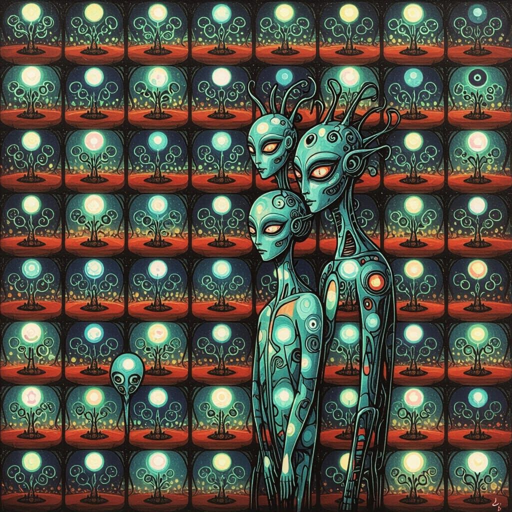 Bizarre Embrace of Bioluminescent Creatures in Surreal Lands...