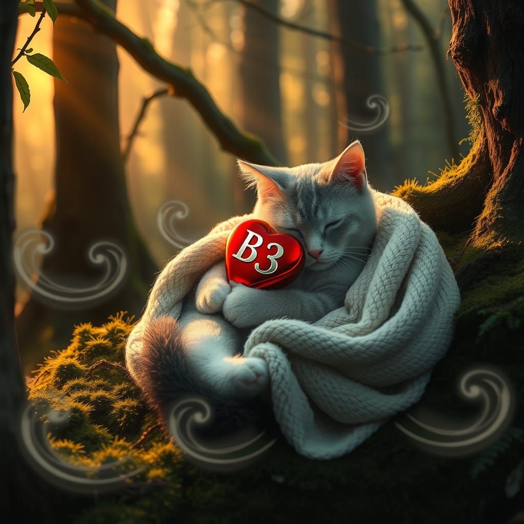 Cat Sleeping in Forest with Cream, Matte Painting