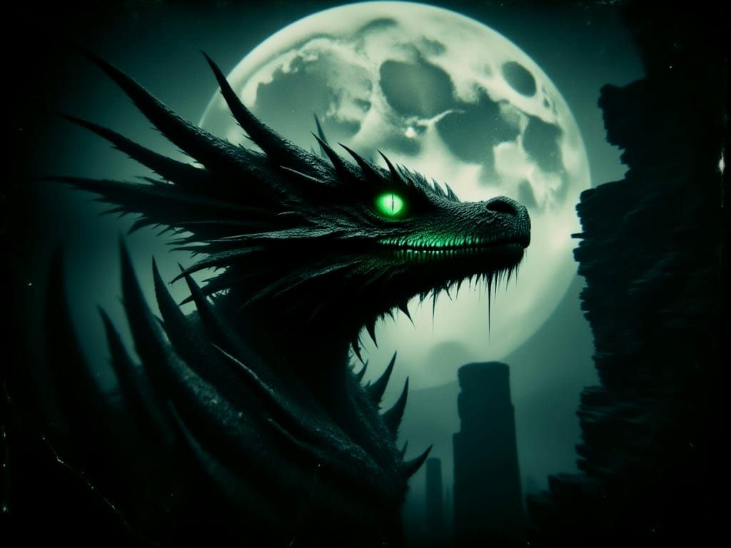 Dragon Woman in Mystical Landscape, Oil Painting