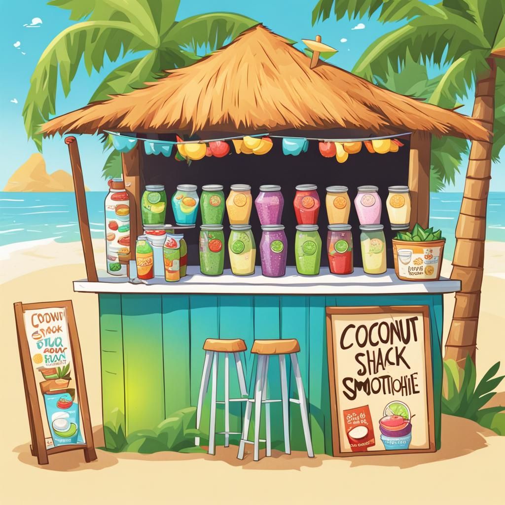 Cute Coconut Smoothie Stand Cartoon