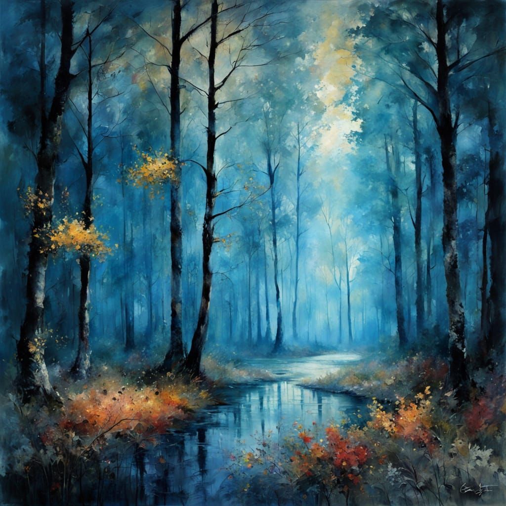 Autumn Reflection in Expressive Impasto Painting