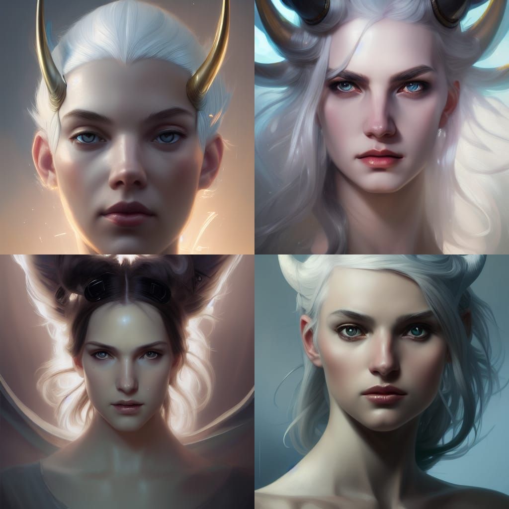 Horned Girl Portrait in Art Nouveau Style