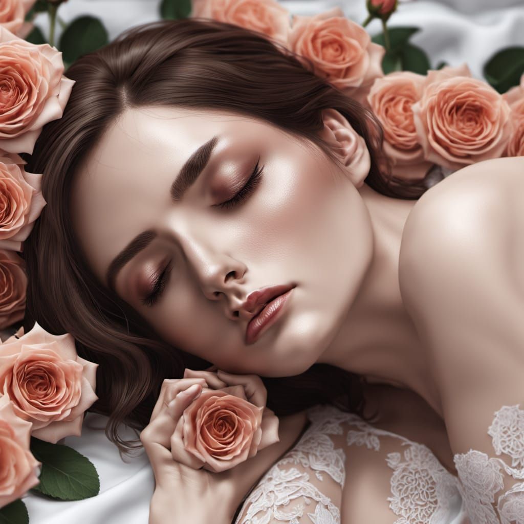 Woman in Lace on Roses: Hyperrealistic Unity 3D