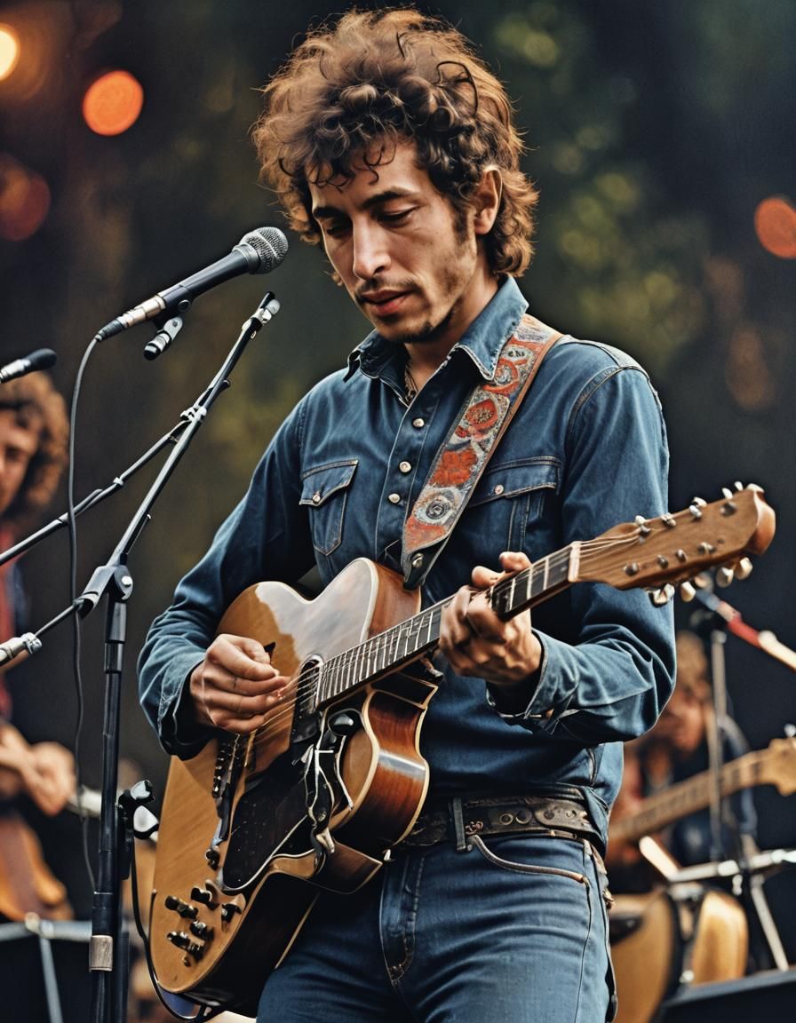 Young Musician Portrait on Stage in Psychedelic Style