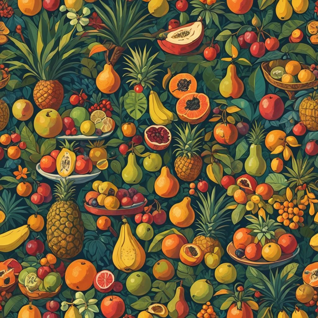 Exotic Fruit Still Life in Post-Impressionist Style