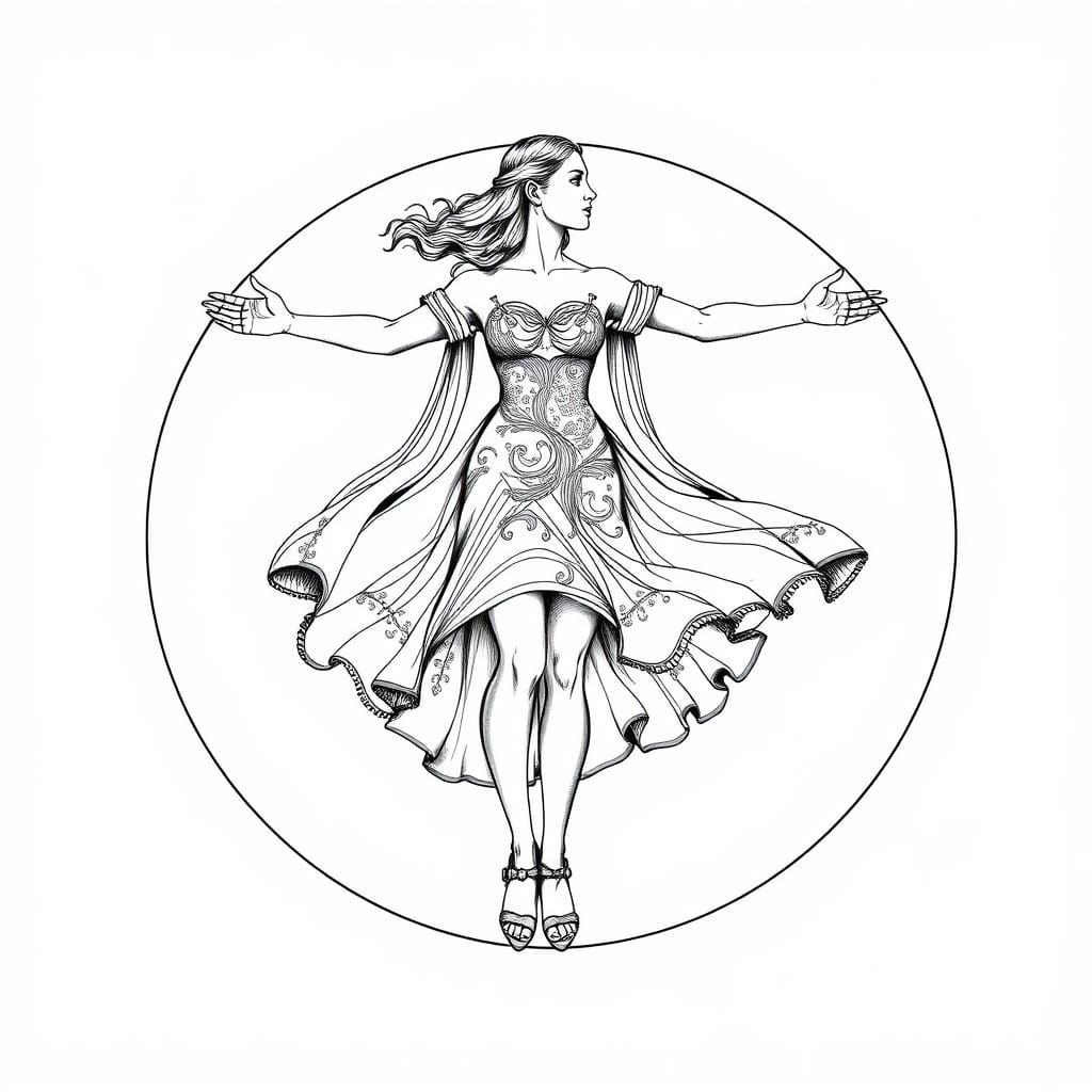 Vitruvian Woman in Renaissance Graphic Style