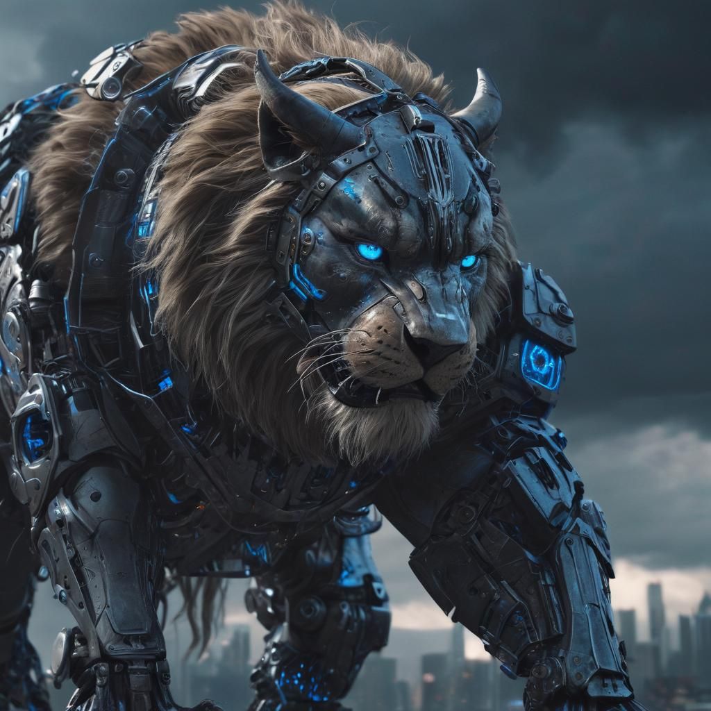 Cybernetic Viking Lion in Frenzied Battle Stance