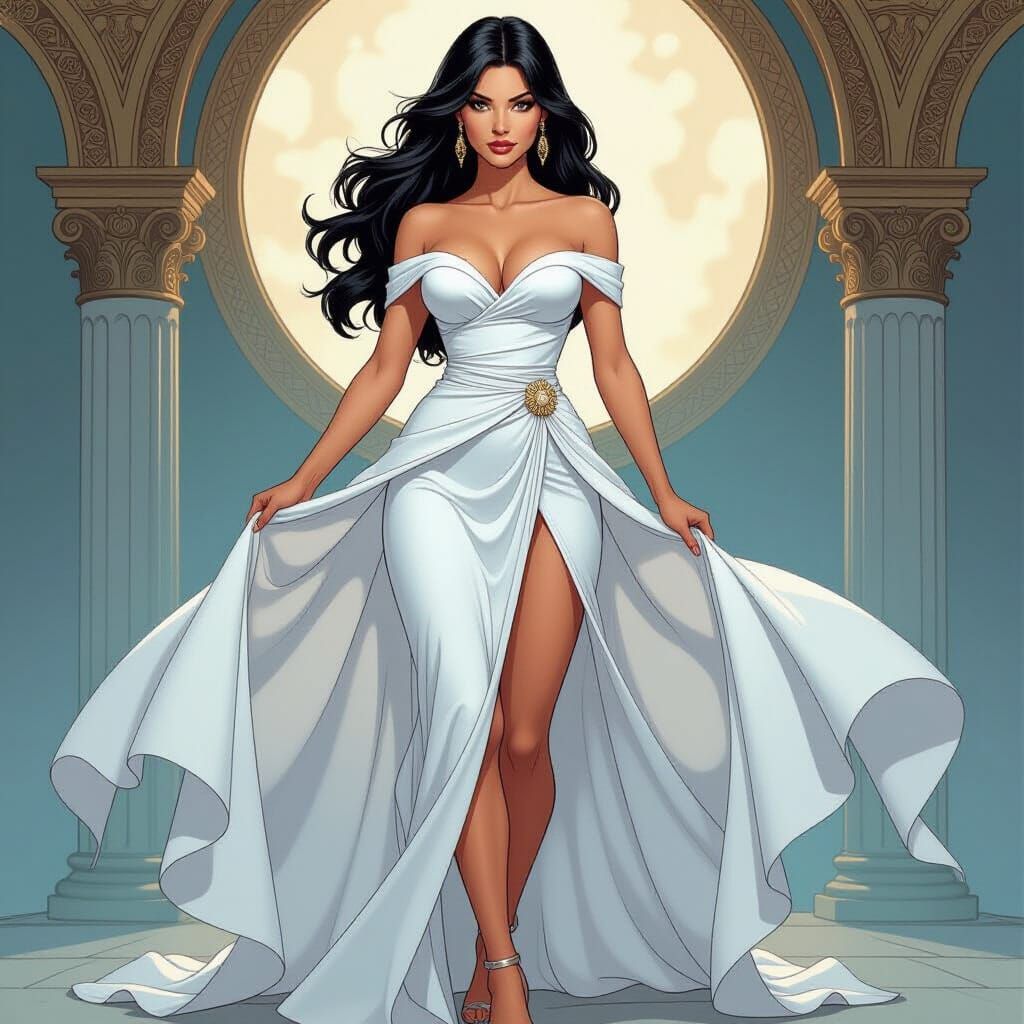 Heroic Woman in Flowing Dress, Comic Book Art