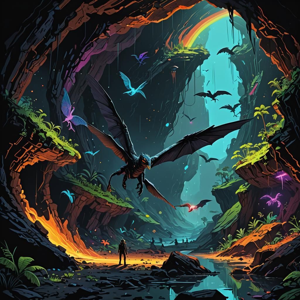 Alien Exoplanet Cave with Bioluminescent Life