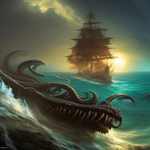 Kraken's Fury: Pirate Ship Engulfed at Sea