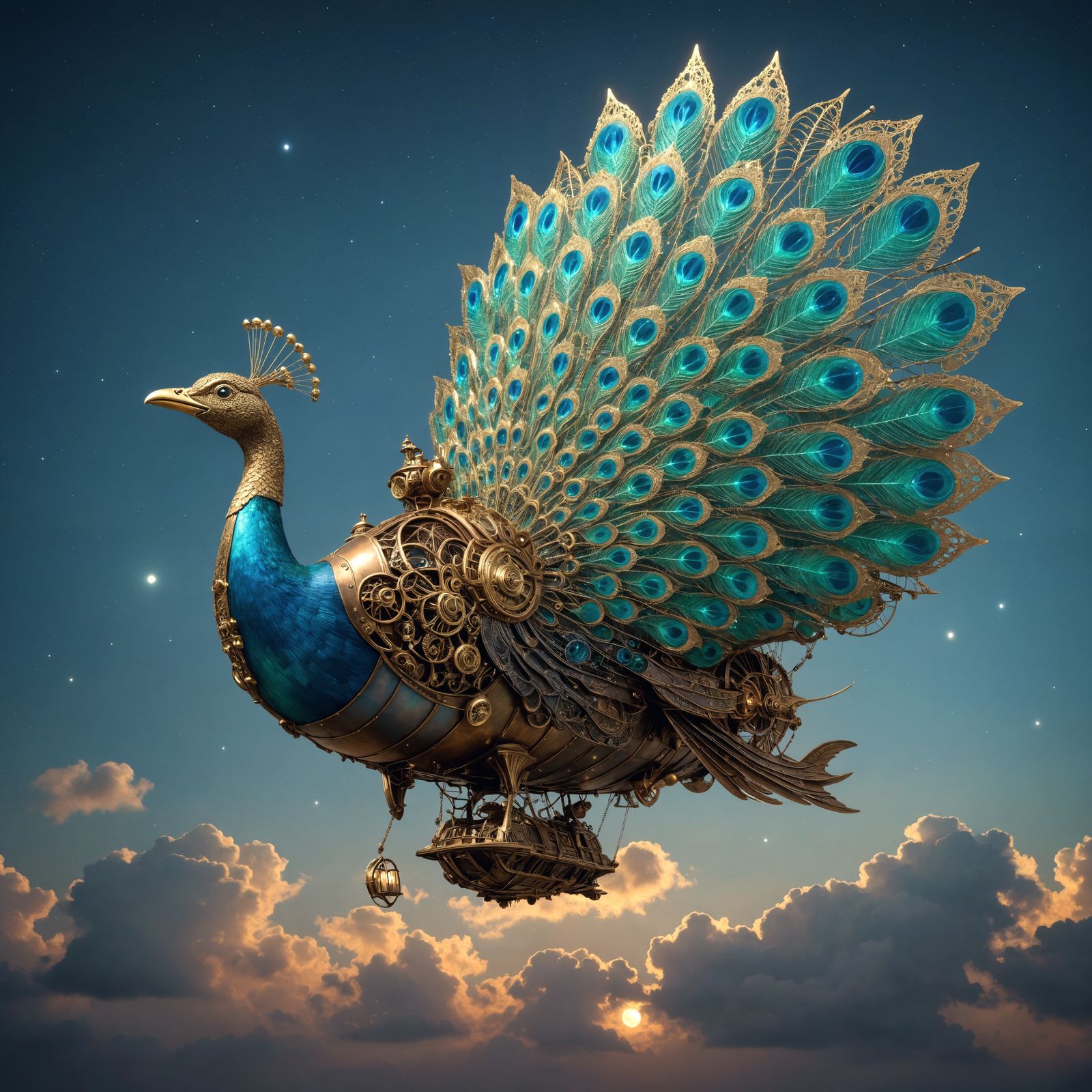 Steampunk Airship Meets Celestial Peacock