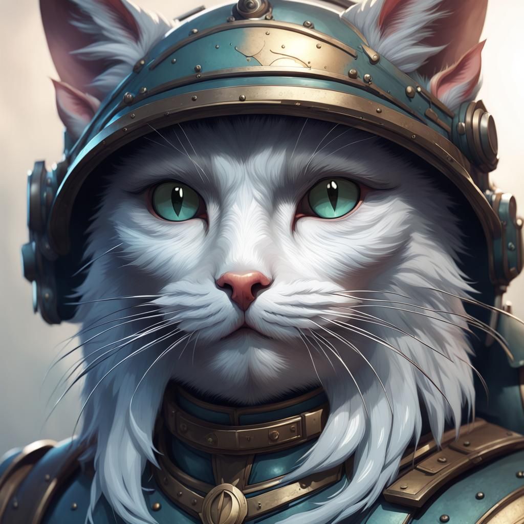 Hyperdetailed Cat Soldier Portrait in Art Nouveau Style