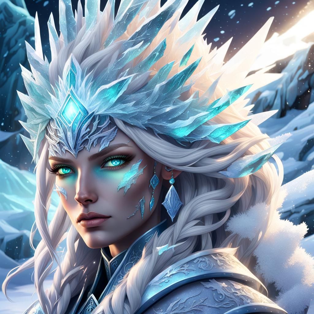 Icy Sorceress Portrait with Aurora Effects