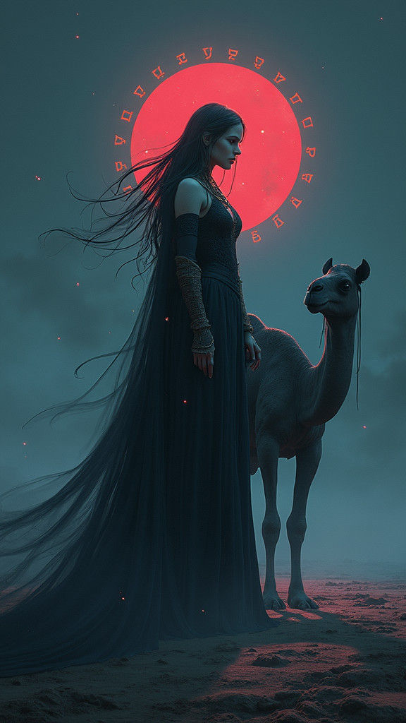 Gremory in Moonlit Desolation: A Matte Painting