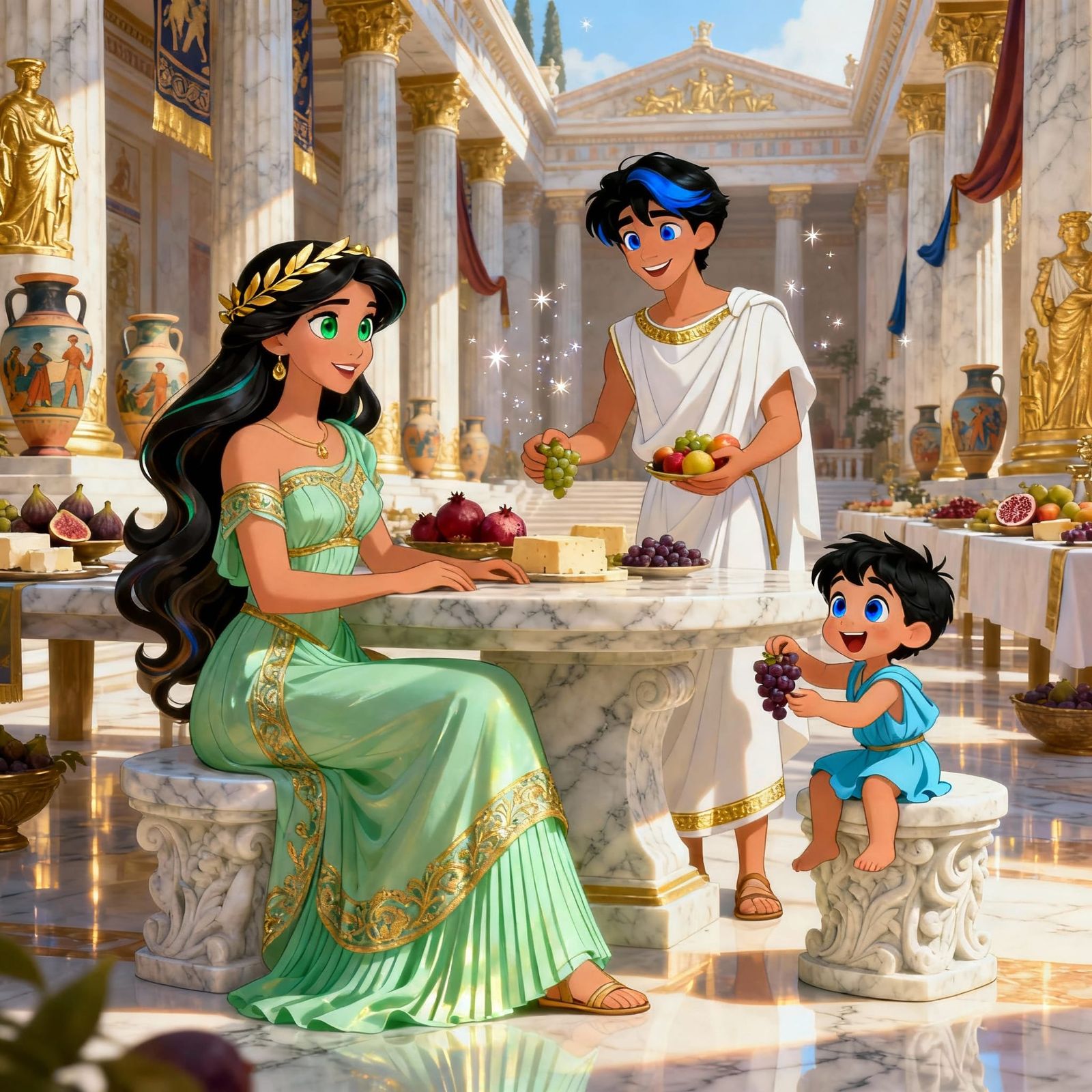 Cute Clytemnestra and Tantal in Disney Animation Style