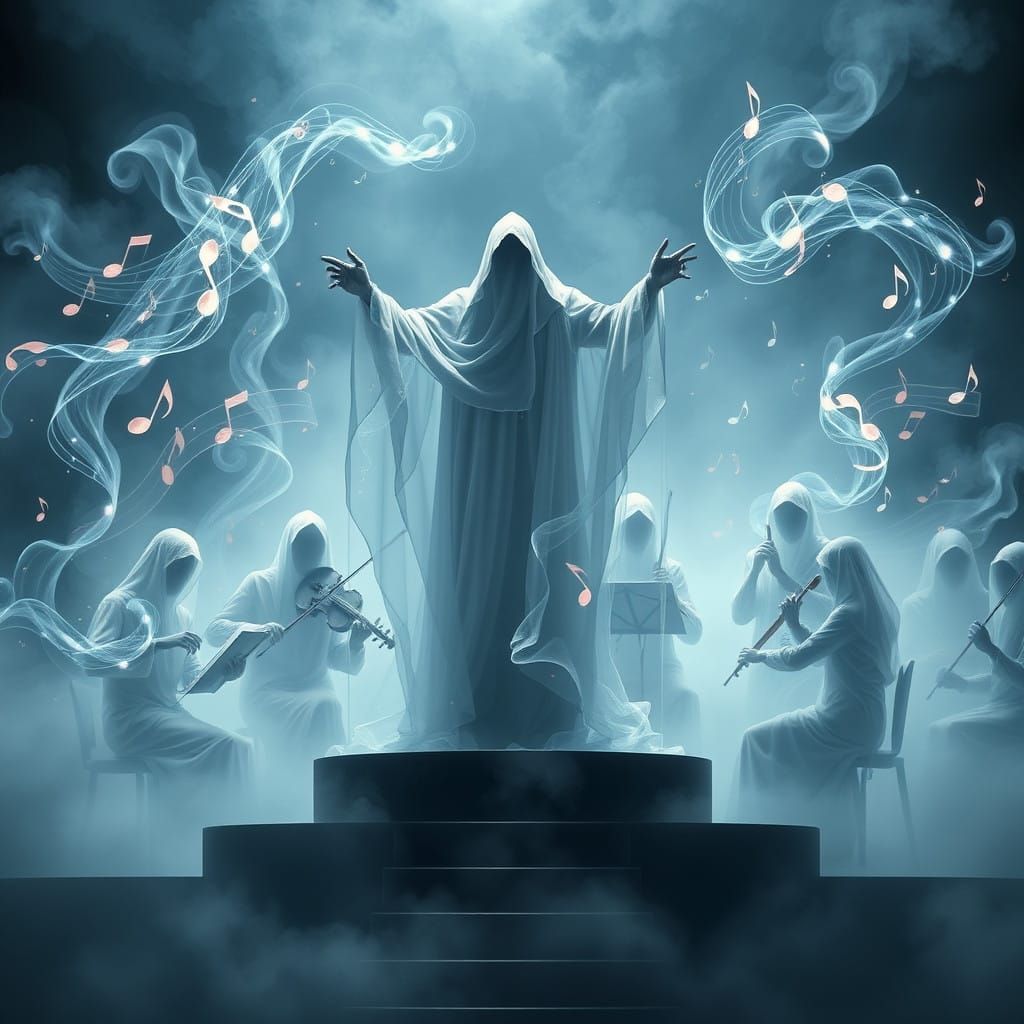 Ghostly Maestro Conducts Ethereal Orchestra