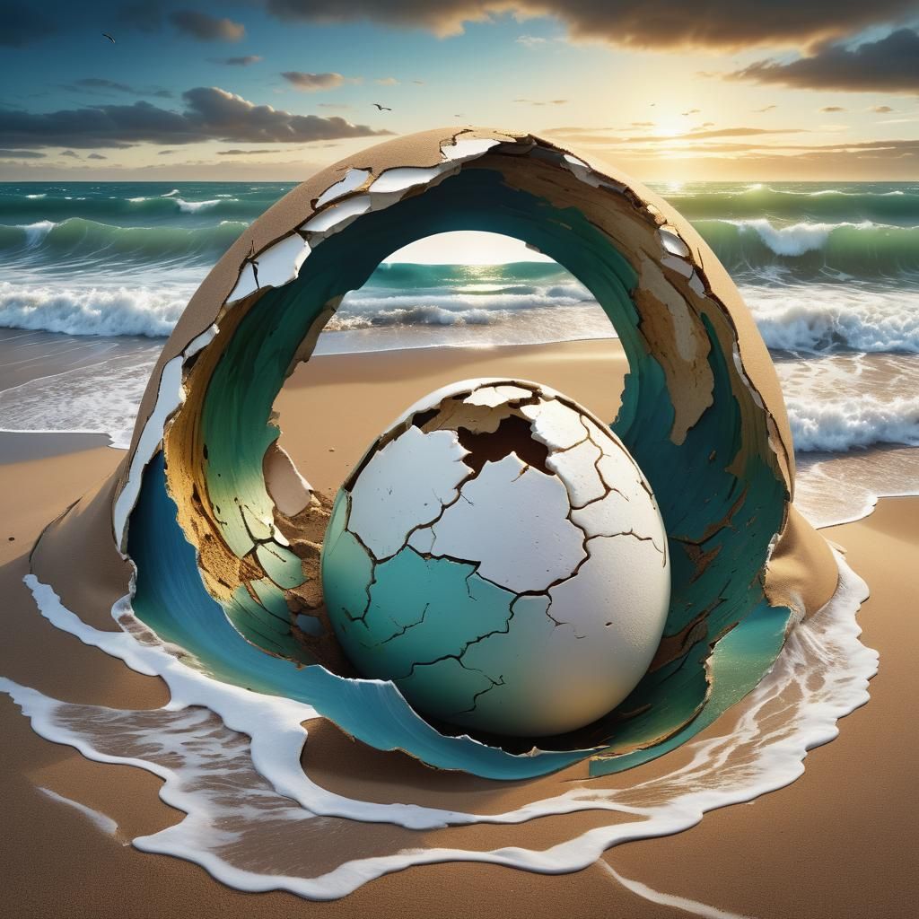 Cracked Egg with Seagulls: Digital Matte Painting