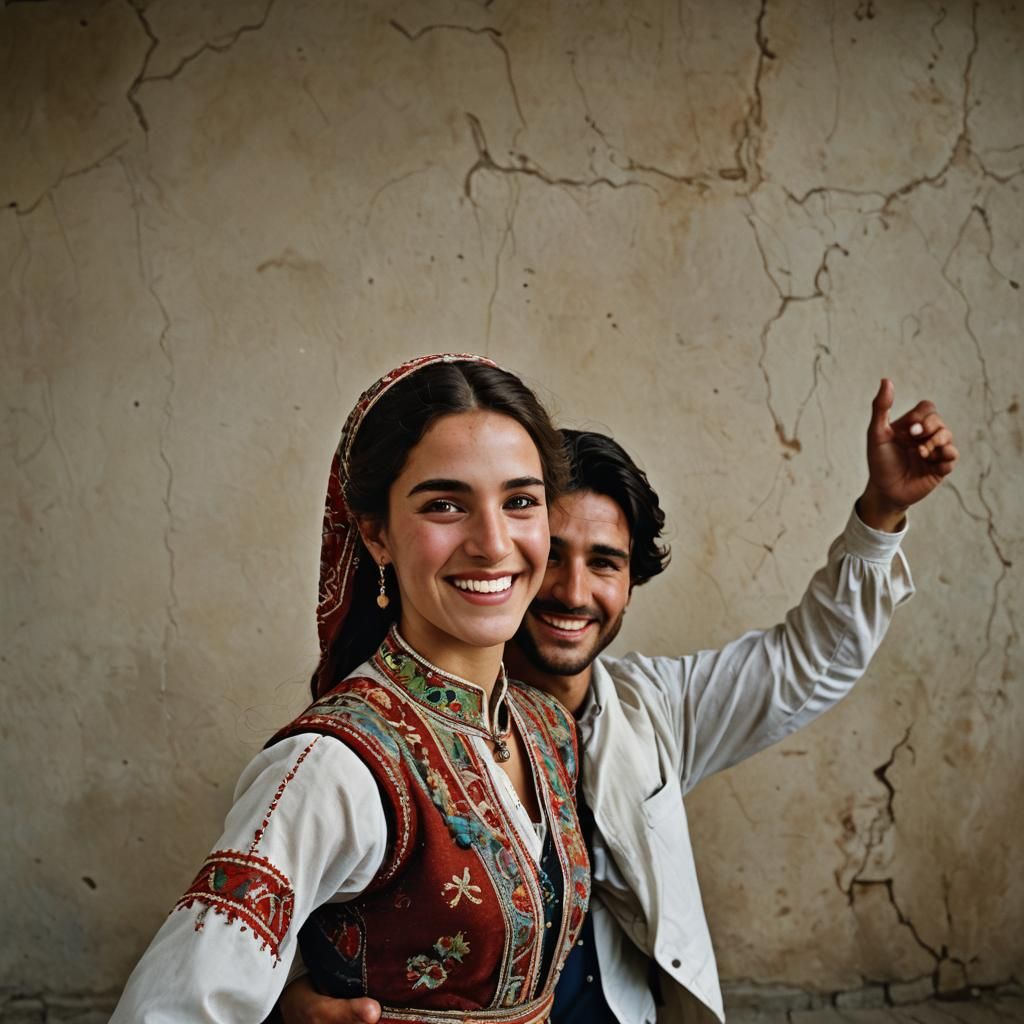 Georgian Couple Dancing: Professional Studio Portrait
