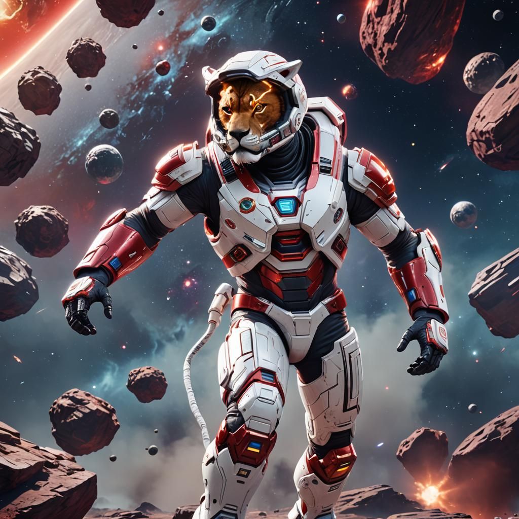 Lion Space Ranger in Cosmic Suit: 3D Render