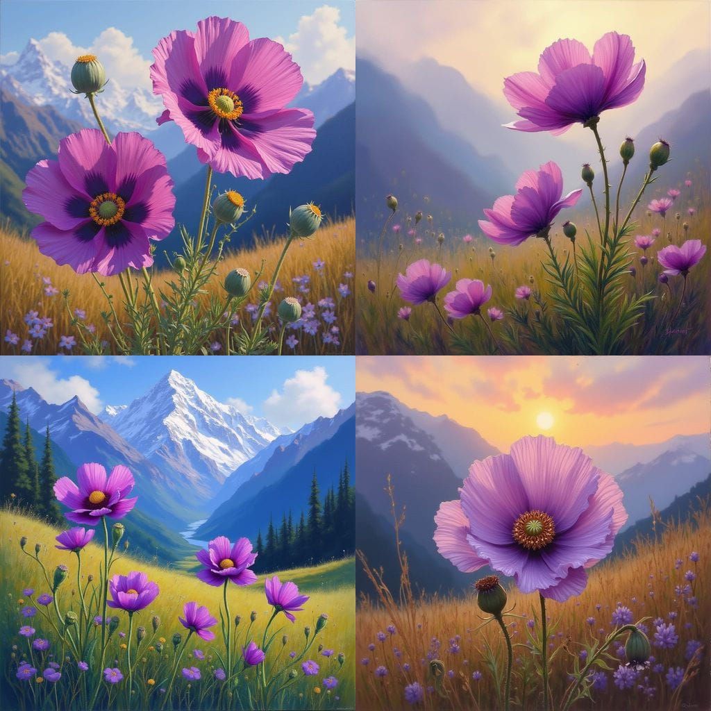 Vibrant Purple Poppy Blooms in Oil Painting