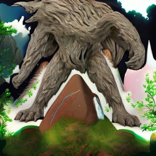 Colorful Boulder Monster on Sky Blue Backdrop