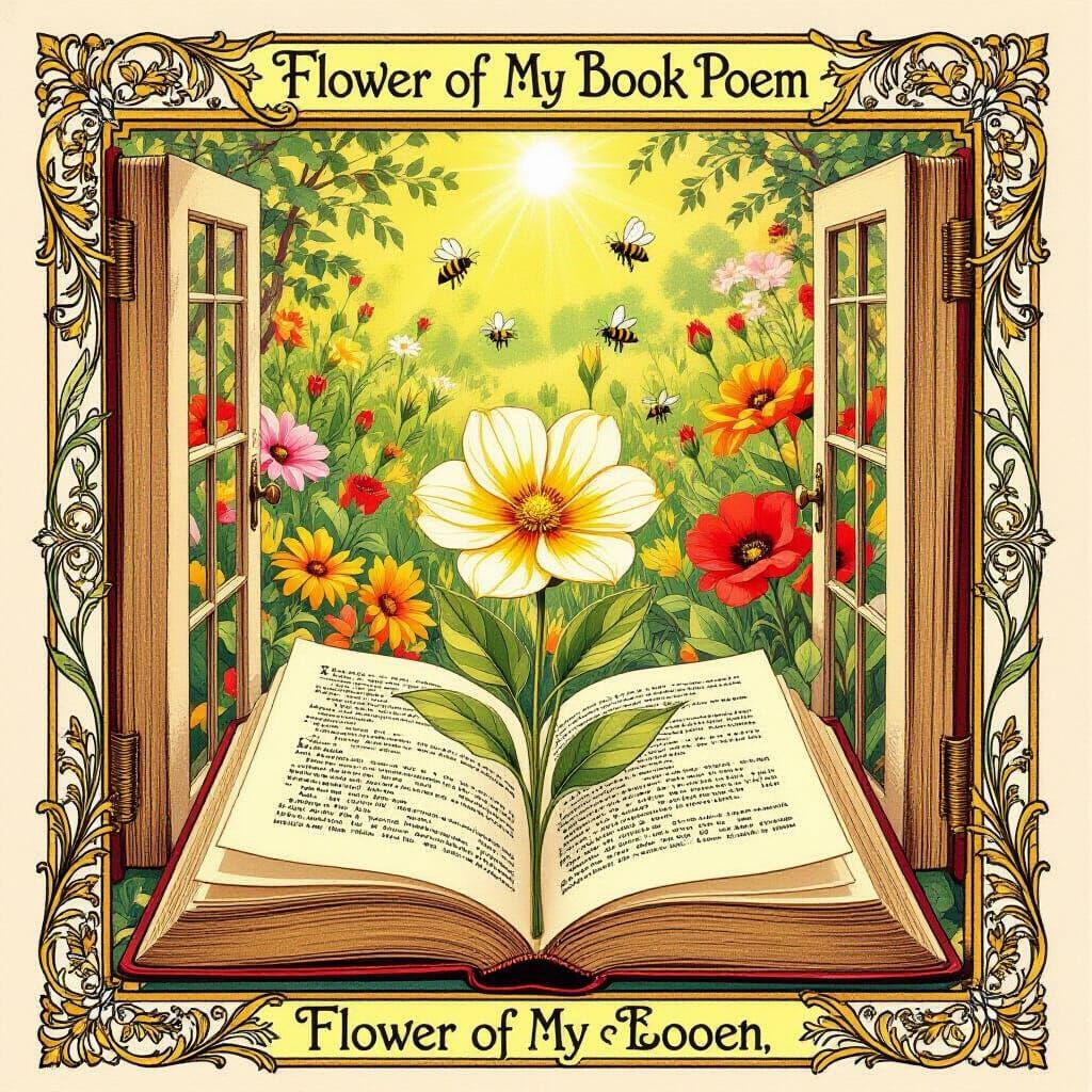 Art Nouveau Pressed Flower in Aged Book