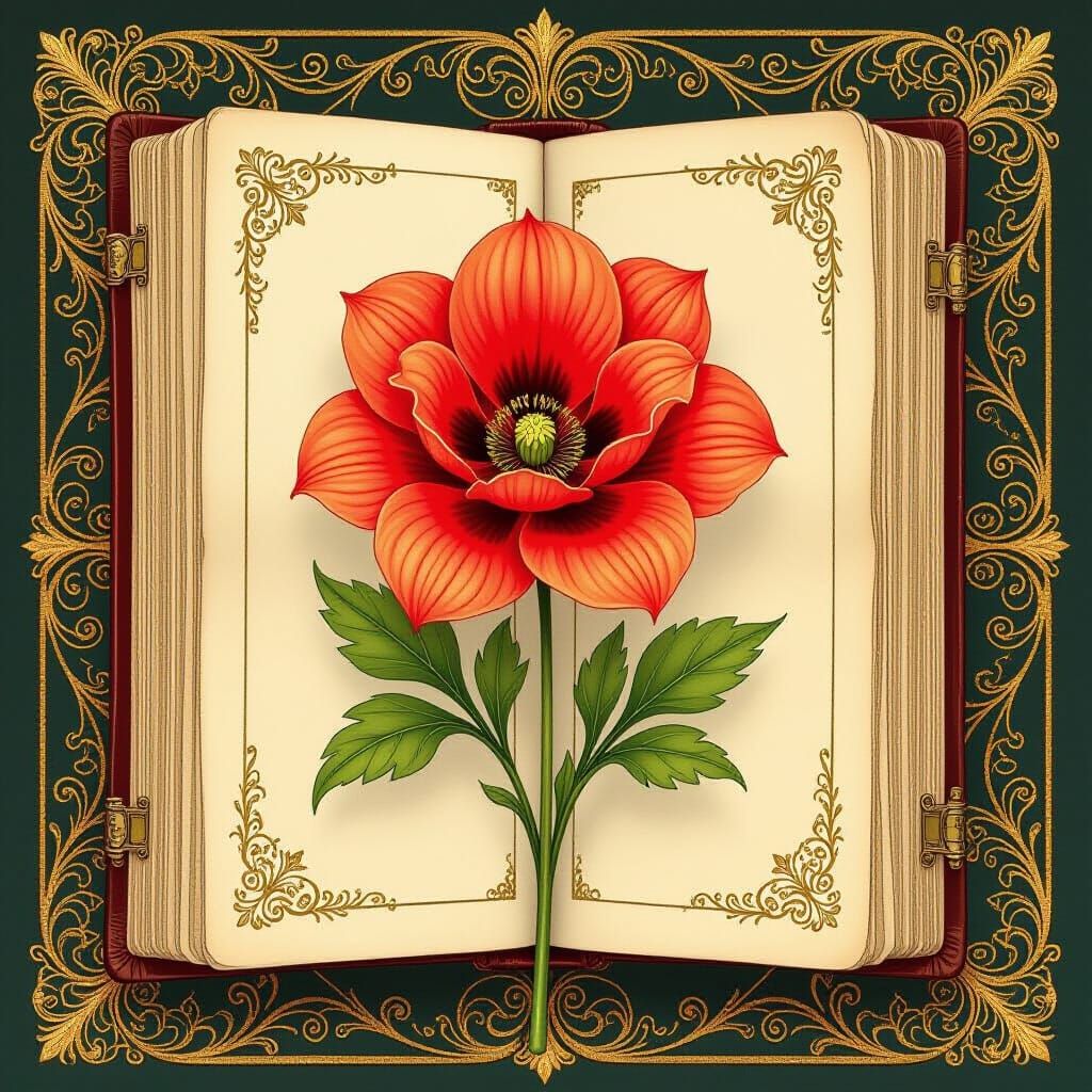 Art Nouveau Flower Pressed in Antique Book