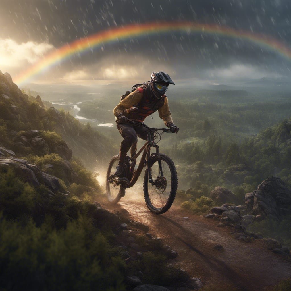 Mountain Bike Ride at Sunset with Rainbow