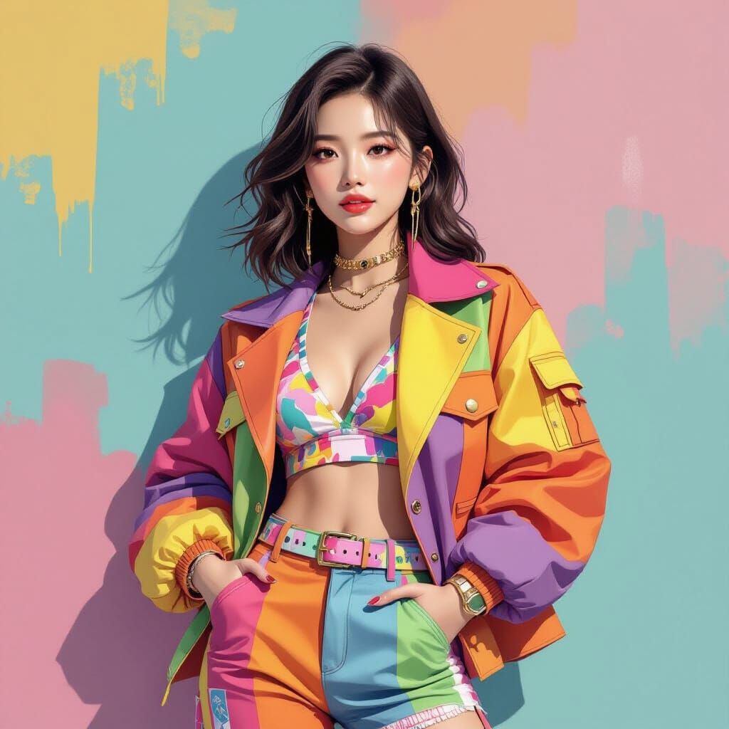 K-Pop Idol in Vibrant Pop-Surrealist Style