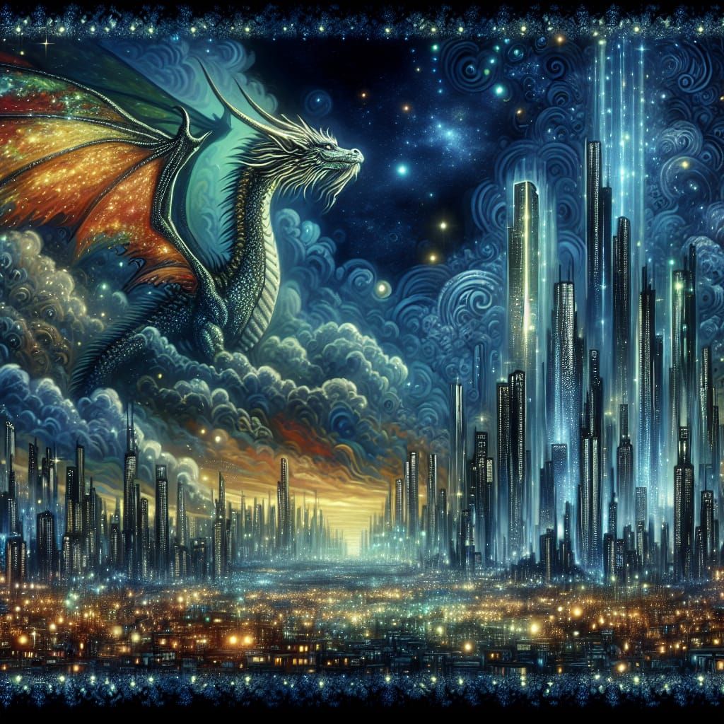 Dragon Over Neon Metropolis: A Futuristic Fantasy