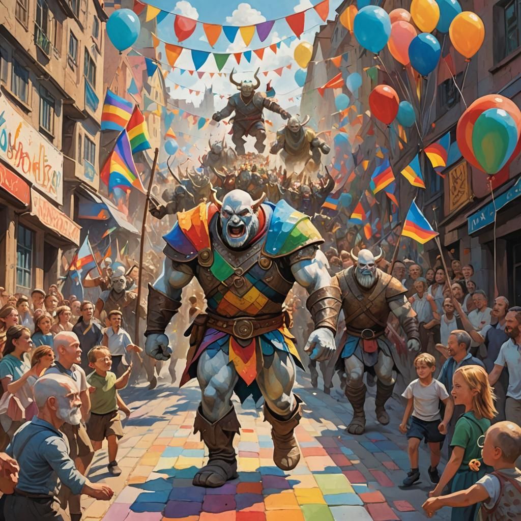Azog Leads Pride Parade: Gouache-Style Celebration