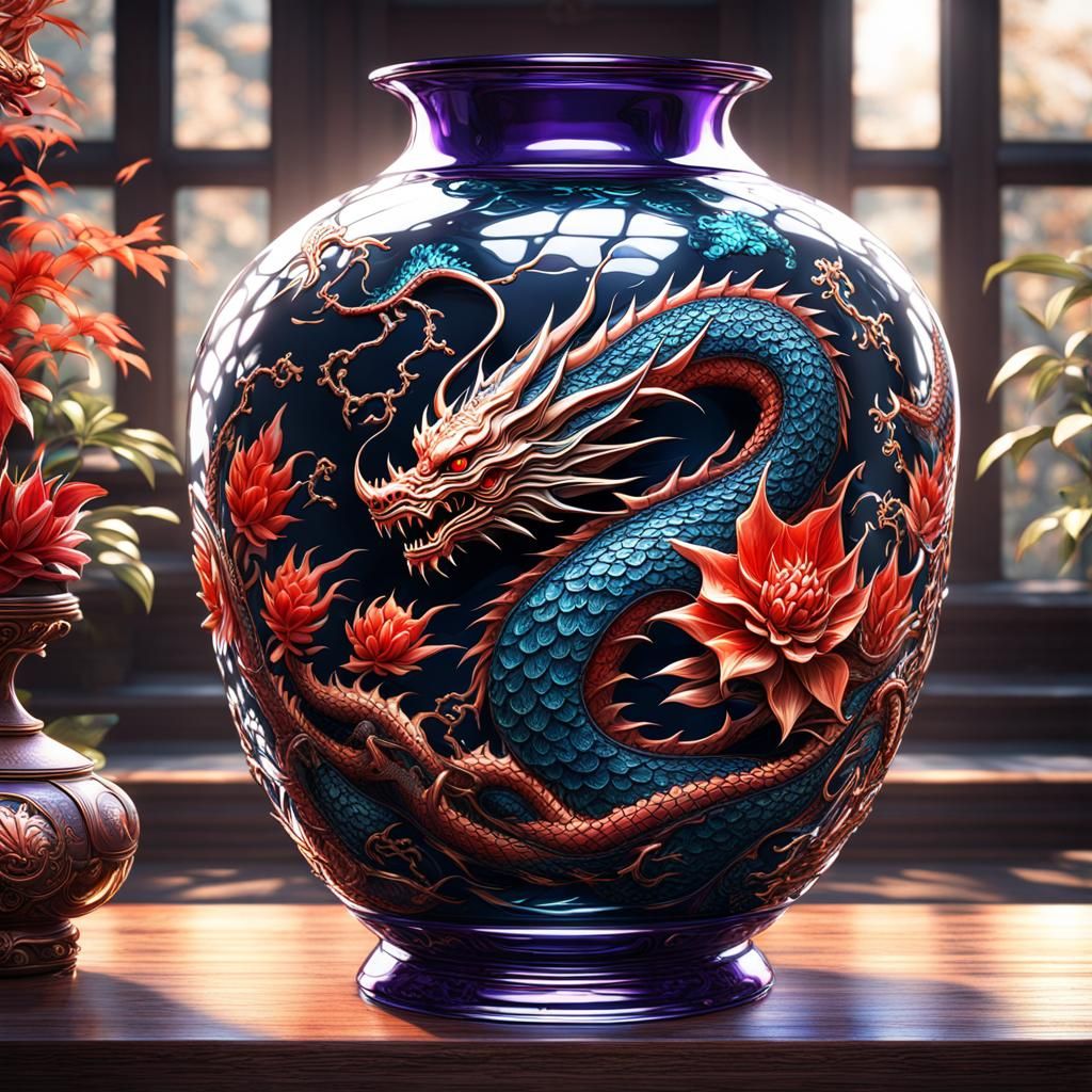 Intricate Dragon Pattern on Vintage Japanese Vase