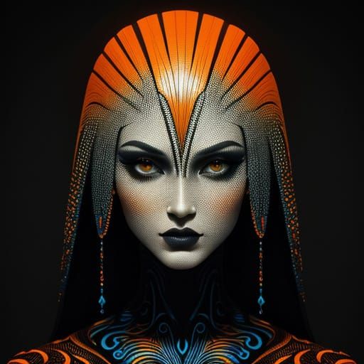 Orange Dinosaur Calligraphy in Pop Art Deco Style