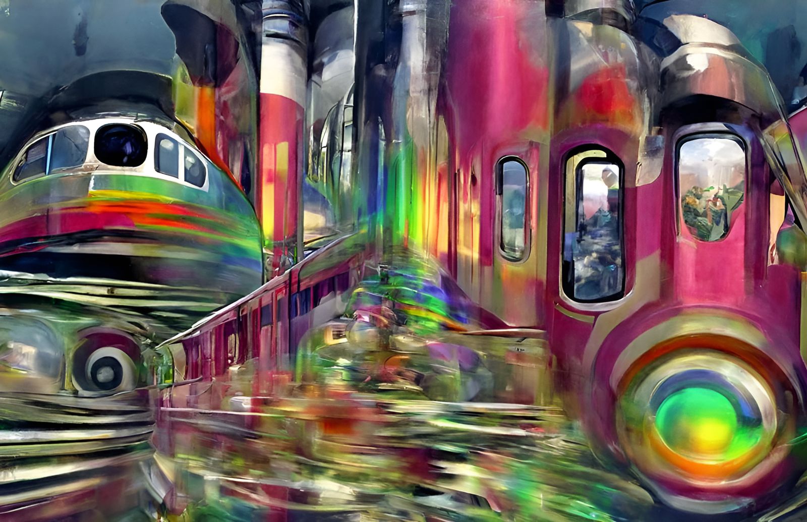 Cosmic Bullet Train in Futuristic Surrealism