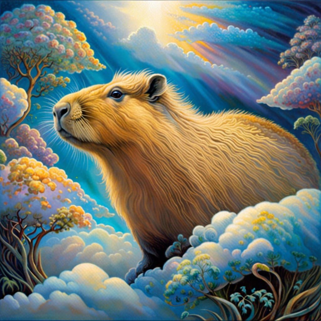Celestial Capybara in the Clouds: Dreamlike Fantasy