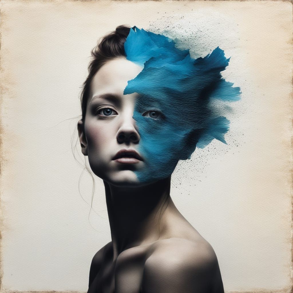 Expressive Portrait in Mixed Media Style