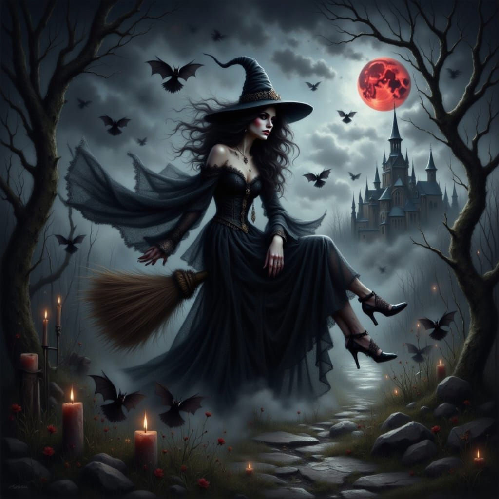 <lora:Textured Painting:1.0> <lora:Gothic witch flux:1.0>