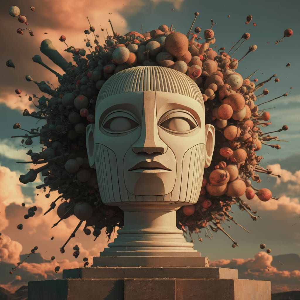 Cycladic Sculpture with Geometric Face and Colorful Shapes