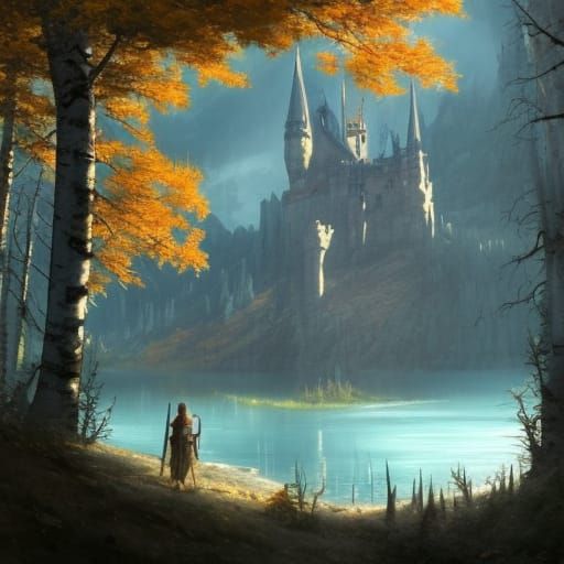 Gothic Castle by Turquoise Lake in Crimson Forest