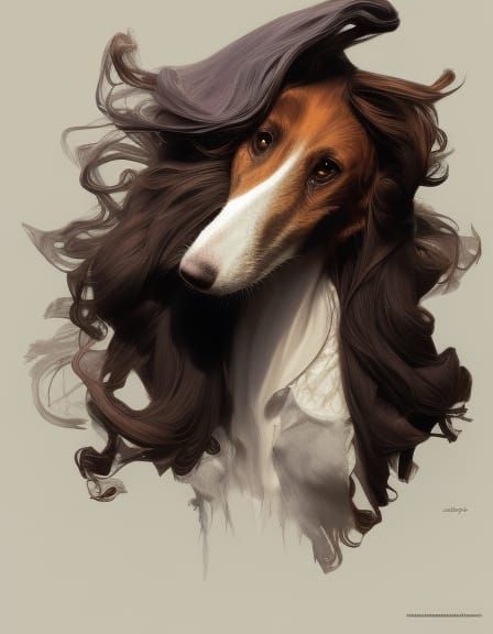 Elegant Borzoi Portrait in Art Nouveau Style