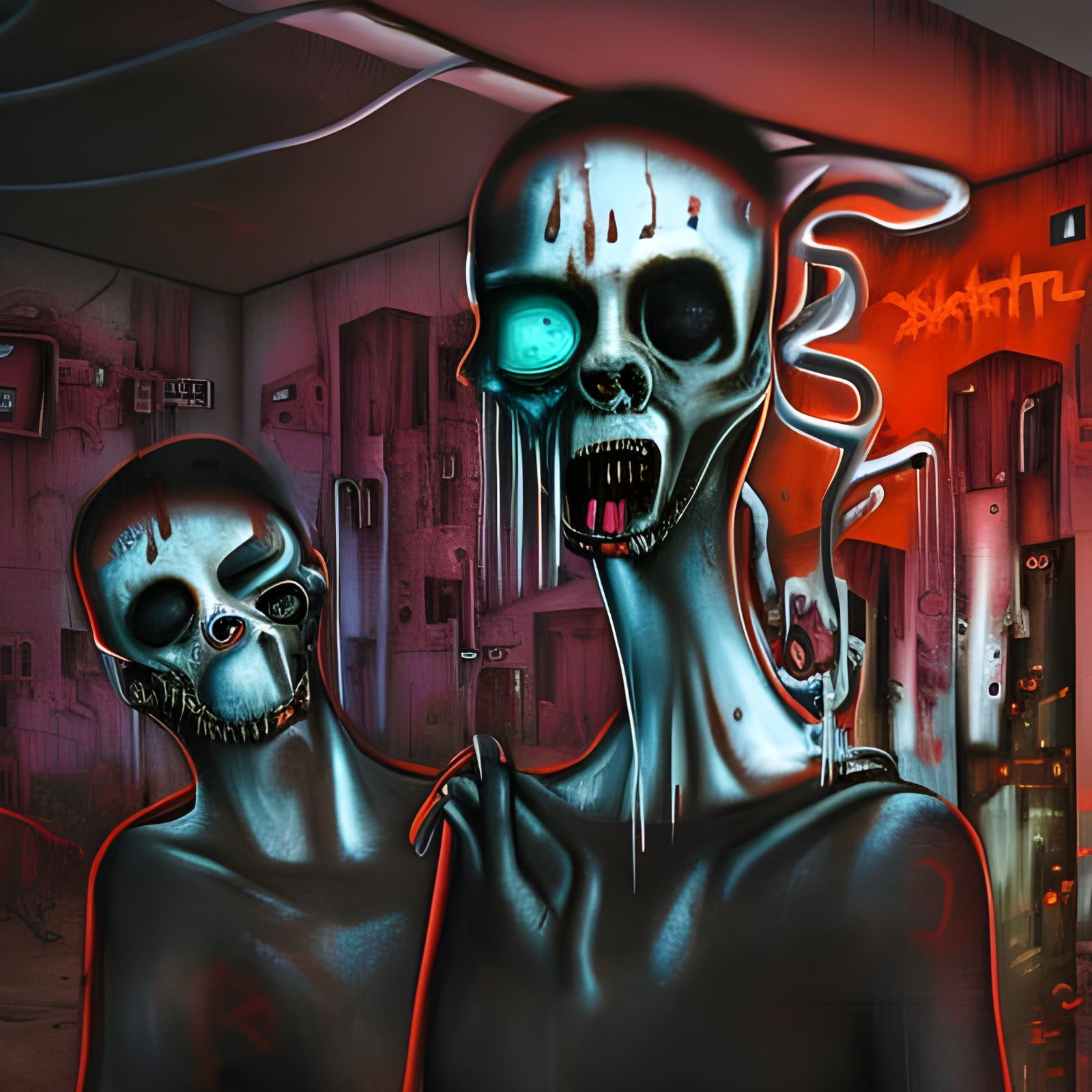 Surreal Horror Graffiti Art in Cyberpunk Setting