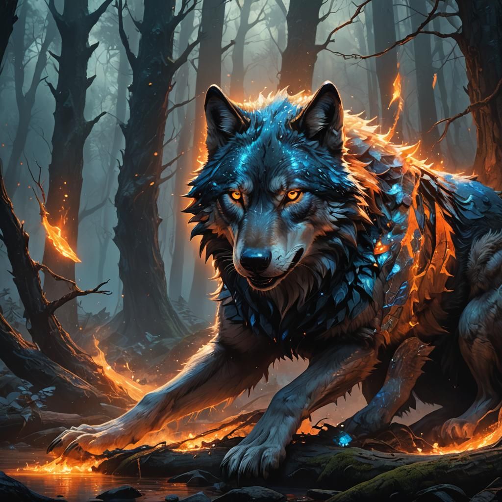 Wolf Crushed by Ethereal Leviathan: Dark Fantasy Art