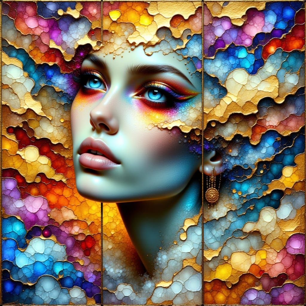 Surreal Triptych of Ethereal Woman in Dreamlike Worlds