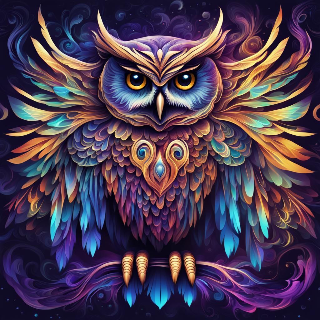 Fractal Owl: Abstract Vector Art in Vibrant Colors