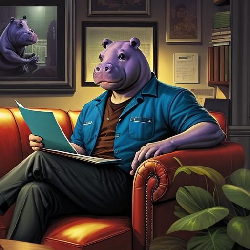 Hippo in Therapy: Comic Book Style Art