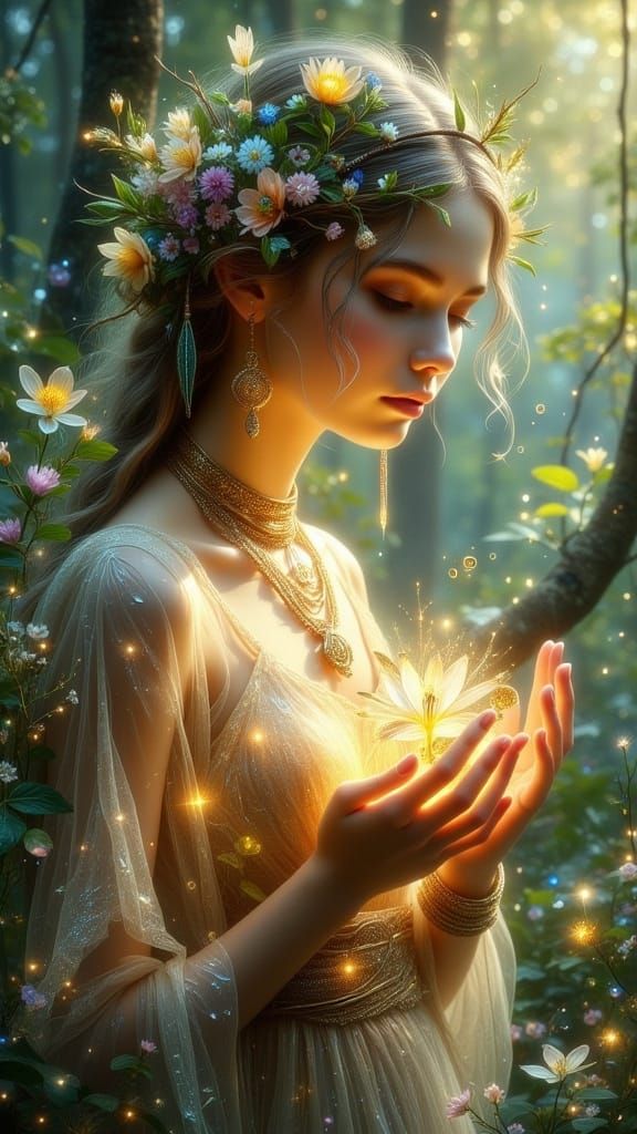 Mystical Forest Maiden in Enchanting Blue Eyes with Ethereal...