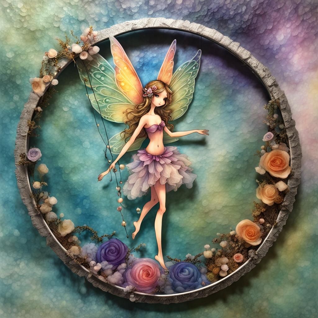 Whimsical Fairy Balancing on Metal Ring