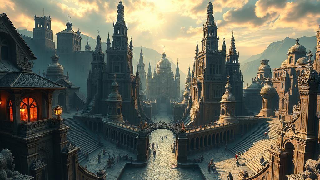 Surreal Fantasy Scene in Symmetrical Digital Painting